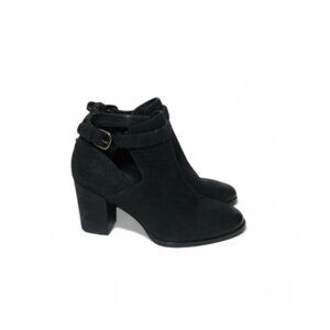 Via Spiga Black Leather Cutout Ankle Booties with Stacked Heel Womens Size 6